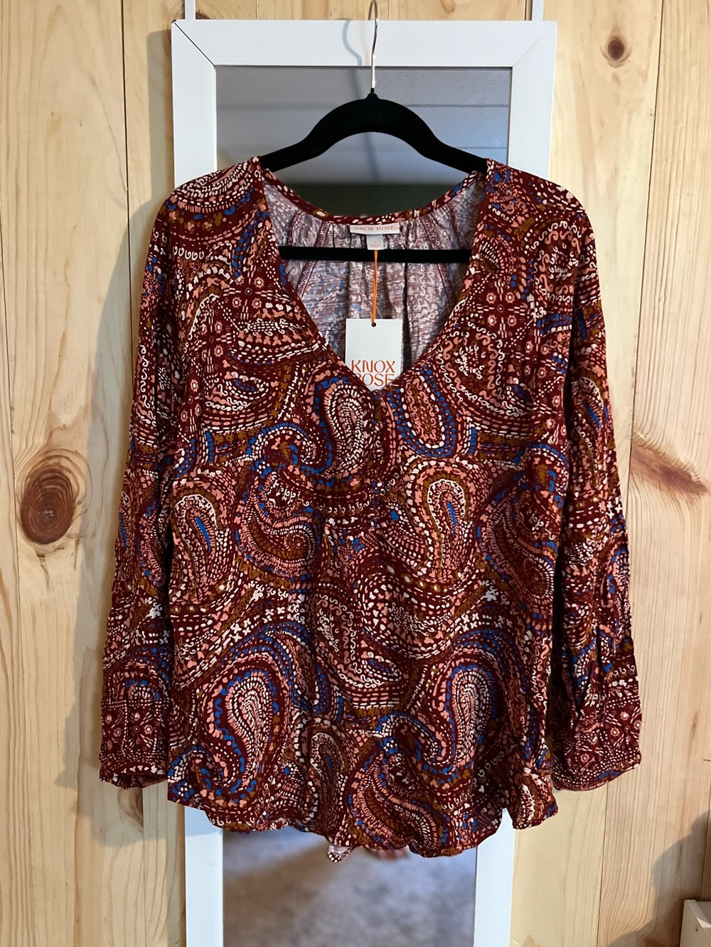 Knox Rose Boho Paisley Print Blouse Size S NWT
